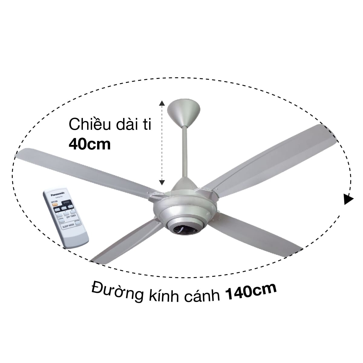 Quạt Trần Panasonic 4 Cánh F56MZG-S - Màu Bạc Mới Mẻ, Ti Quạt 40cm