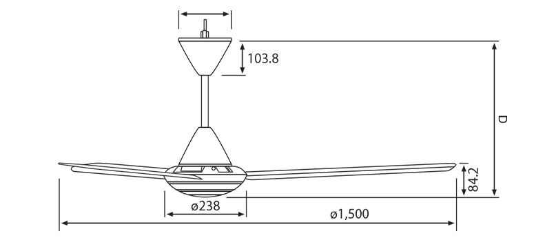 kích thước quạt trần F-60MZ2/MS