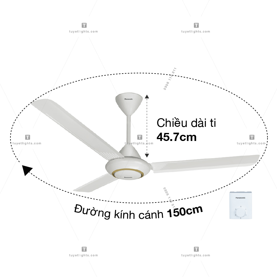 Quạt Trần Panasonic 3 Cánh F-60MZ2 - Màu Trắng, Ti Quạt 45.7cm