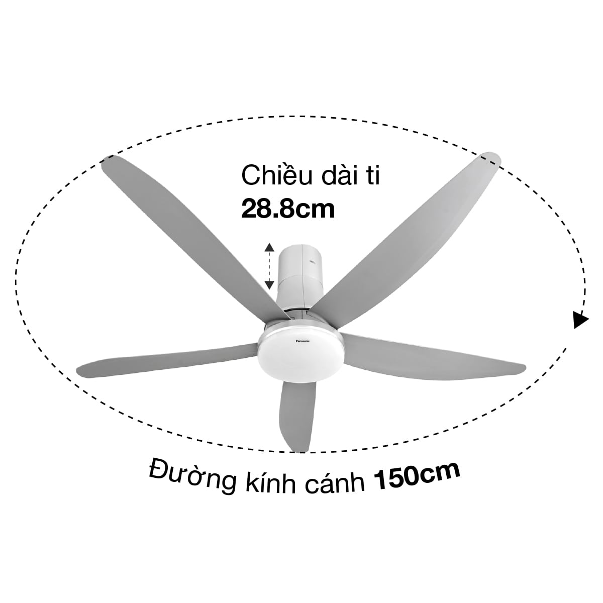 Quạt Trần 5 Cánh Panasonic F-60UFN Có Điều Khiển - Màu Trắng, Đèn LED Trang Trí