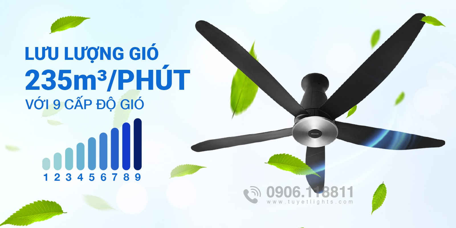 Lưu lượng gió 235m³/phút với 9 cấp độ gió