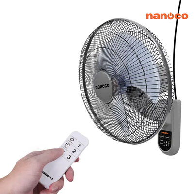 Nanoco - Quạt Treo Tường - Màu Xám - Có Remote | NWF1612RC-G