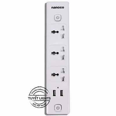 Nanoco Ổ Cắm Có Dây - 3 Ổ Cắm Đa Năng, 2 USB Và 2 Công Tắc | NES332U-3