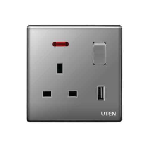 Bộ Ổ Cắm 3 Chấu 13A   1 USB Có Công Tắc | UTEN / Z9KZ13/N