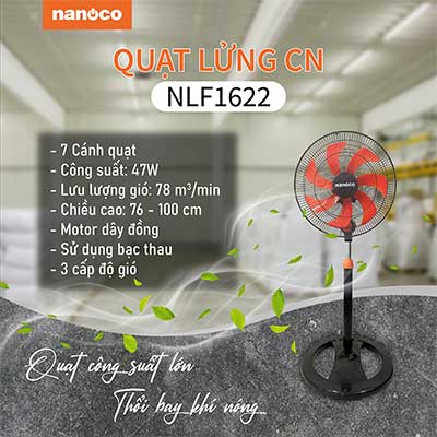 Nanoco - Quạt Lửng Màu Đen Cam - 7 Cánh Quạt Siêu Mát | NLF1622