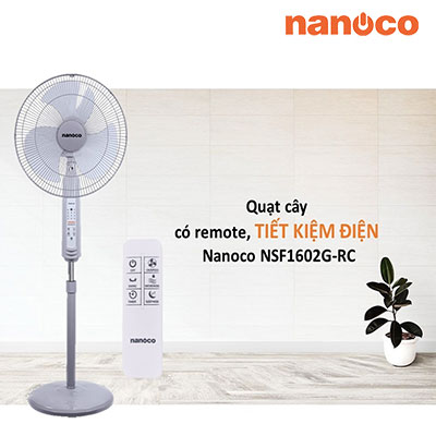 Nanoco - Quạt Đứng Màu Xám - Quạt Đứng Có Remote, 3 Cấp Độ Gió | NSF1602G-RC
