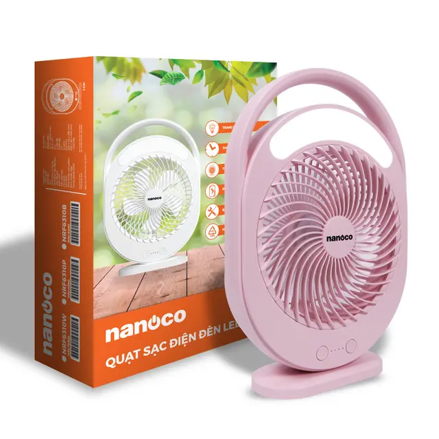 Nanoco - Quạt Sạc Hộp Mini Đèn LED Màu Hồng | NRF6310P
